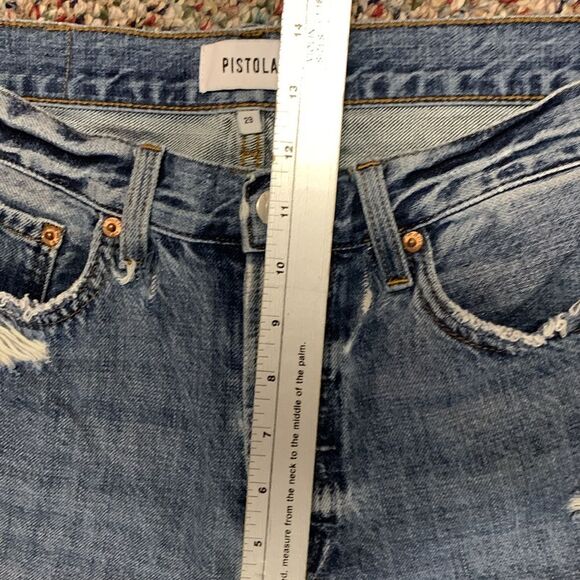 Pistola Presley Blue Med Wash High Rise Button Fly Distressed Loose Fit Jeans 29 - Picture 11 of 16